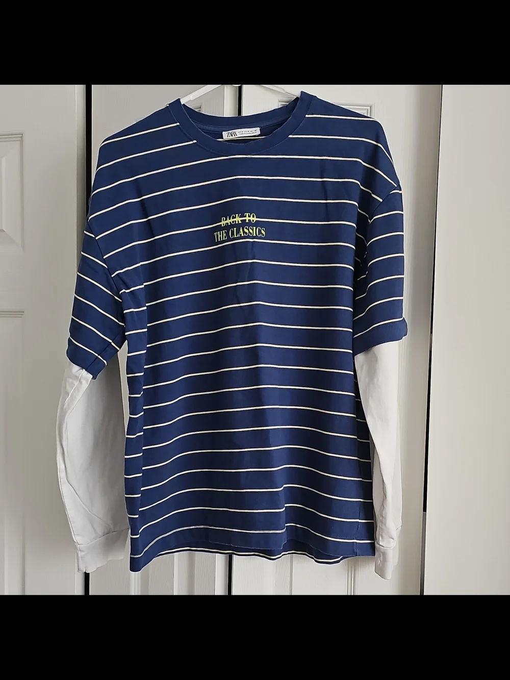Zara Navy & White Striped Layered-Look Long Sleeve Tee
